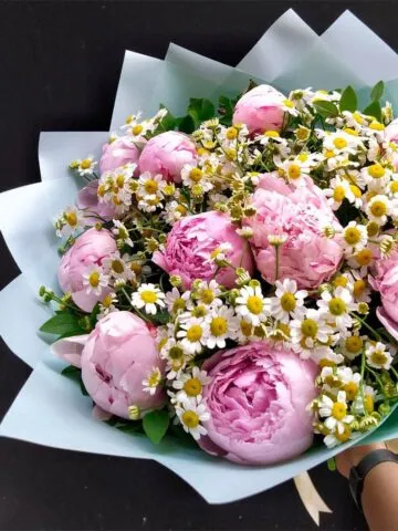 Букет из пионов и ромашек