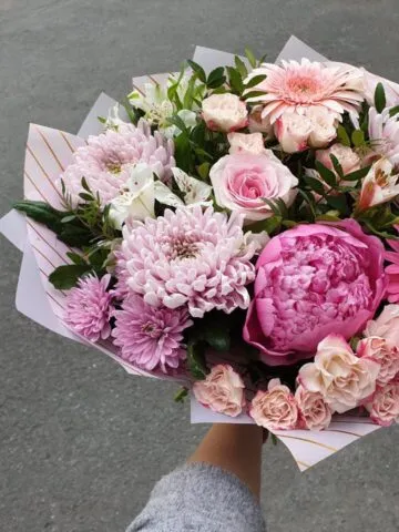 Bouquet of peonies and chrysanthemums