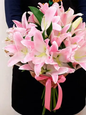 A bouquet of pink lilies