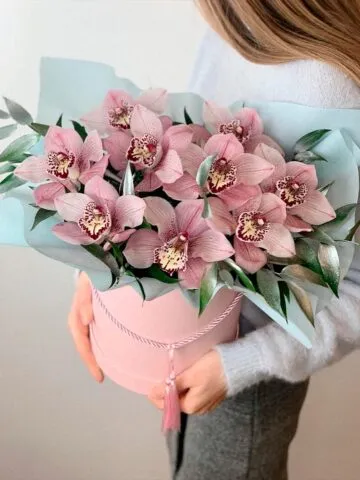 Pink orchids in a box