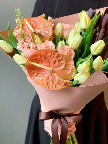 Bouquet of anthuriums and tulips