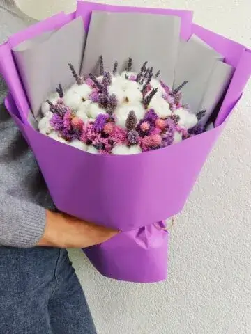 Bouquet of statice, cotton and lavender