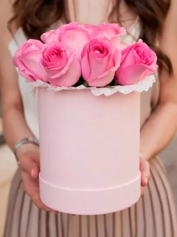 Pink roses in a box