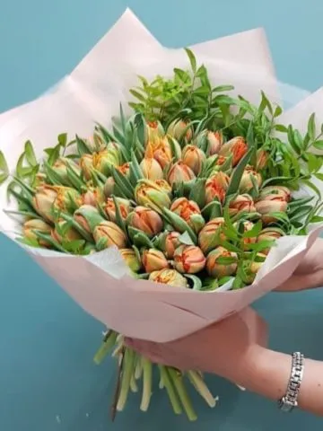 Bouquet of tulips with greenery