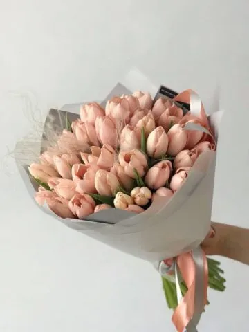A bouquet of peach tulips.